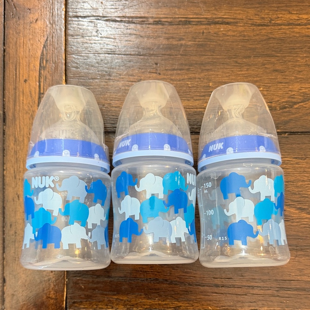 NUK Baby Bottles with Blue Elephant Print - Set of 3
